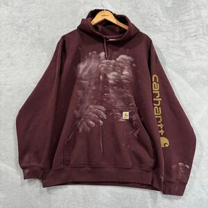 Carhartt Hoodie Mens Large Loose Fit Fleece Sweatshirt Spell Out Burgundy Jacket